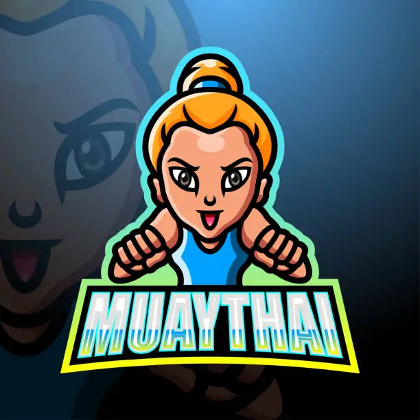 Vector illustration of Muaythai mascot esport emblem design