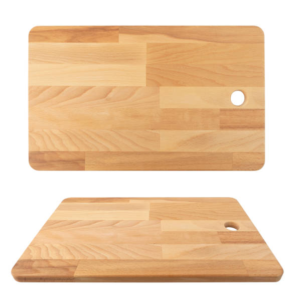 Kitchen wooden butcher with hanging top view and side view isolated on white background. cutting board for Kitchen concept.