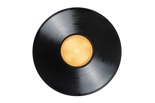 istock Vinyl record with golden blank label isolated on white background 1265333481