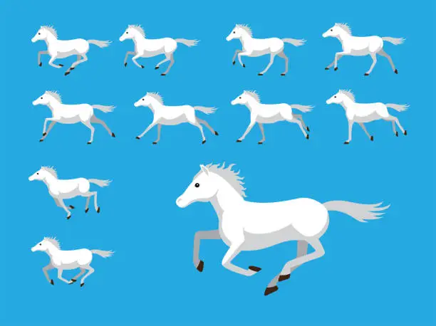 Vector illustration of Animation Sequence White Horse Pegasus Running Cartoon Vector Illustration