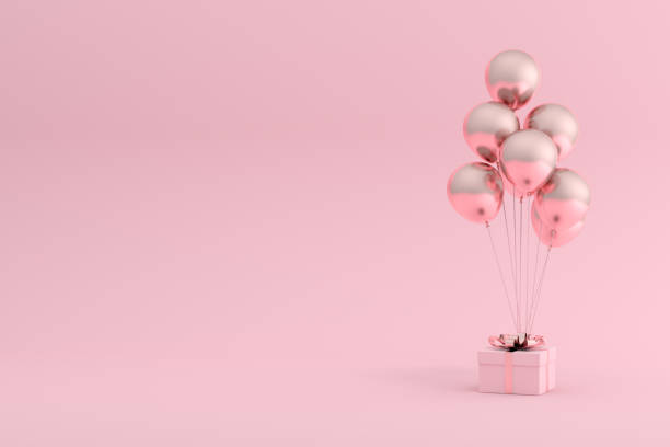 istock Mock up of gift box and balloons in minimal style. 3D rendering. 1265363764