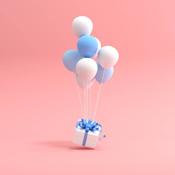 istock Mock up of gift box and balloons in minimal style. 3D rendering. 1265363765