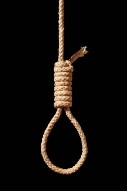 koncepcji samobójczej. pętla wyizolowana na czarnym - hangmans noose zdjęcia i obrazy z banku zdjęć
