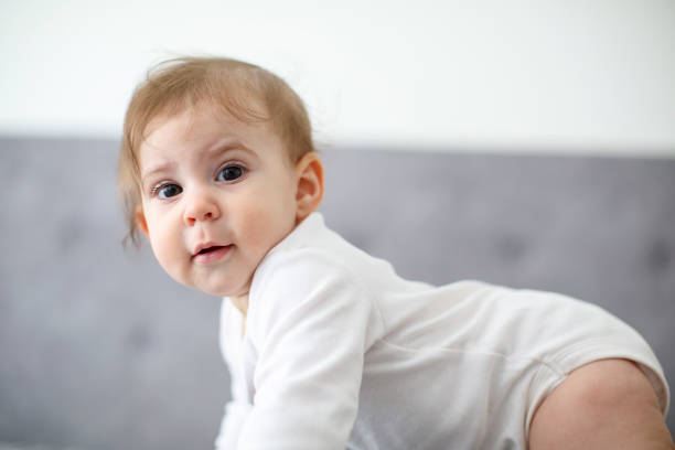 istock Baby girl crawling on a bed 1265401133