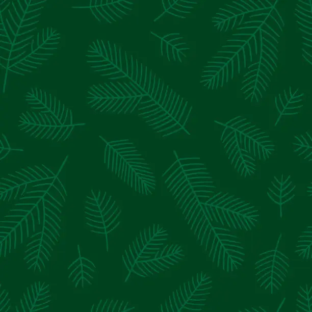 Vector illustration of Fir branches seamless pattern. Illustration of green shades.