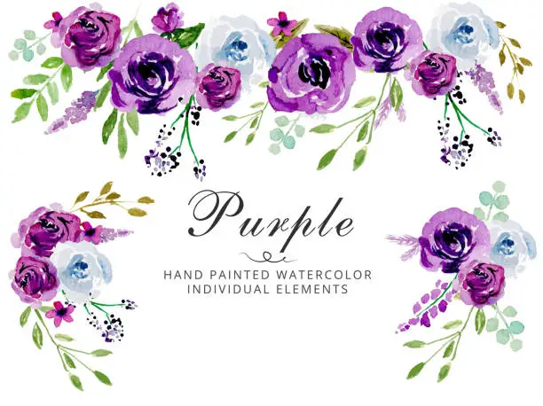 Vector illustration of Watercolor Purple wedding invitation vector floral template - Vector