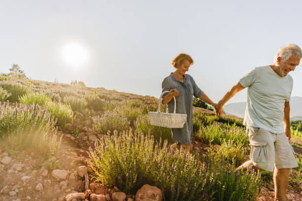 istock Senior couple having a walk on lavander plantations 1265427078