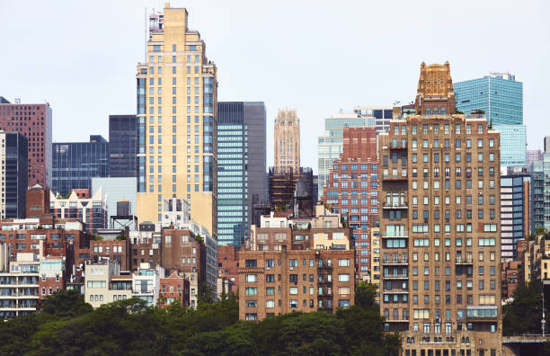 New York City diverse architecture, color toned picture, USA.