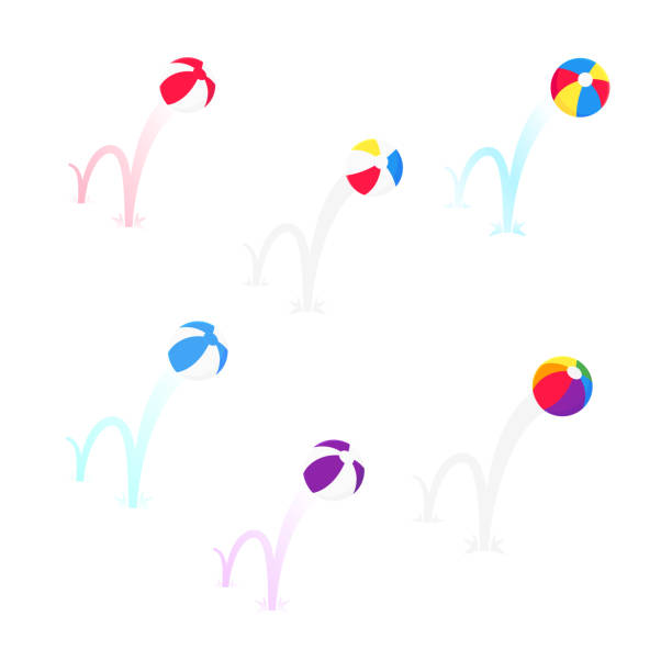 bouncing strand ball flachen stil design vektor illustration set symbol zeichen isoliert auf weißem hintergrund. retro-stil aufblasbares spielzeug für sommerspiele oder urlaub. - dribbling stock-grafiken, -clipart, -cartoons und -symbole
