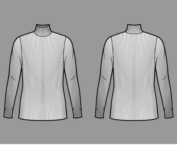 istock Turtleneck ribbed-knit sweater technical fashion illustration with long sleeves, oversized body, tunic length 1265436808