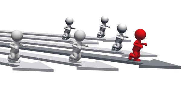 istock Index arrows in different color and stylized running 3D people overside 1265436887