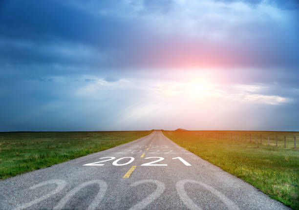 Number of 2020 to 2023 on empty asphalt road