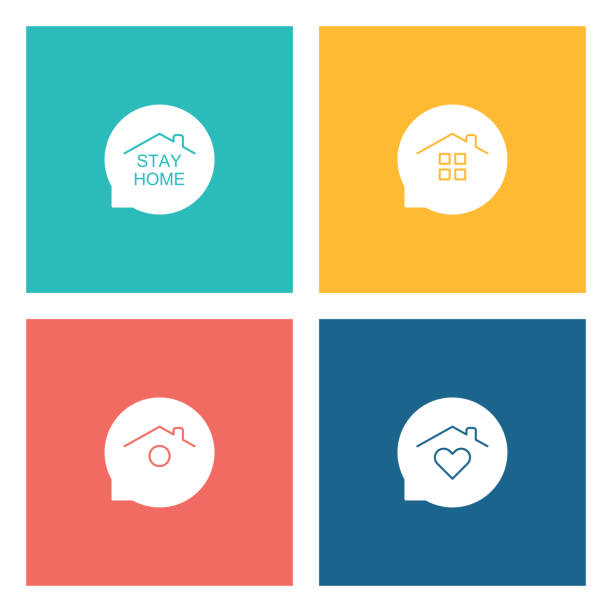 bildbanksillustrationer, clip art samt tecknat material och ikoner med stay home concept, hem kärlek hjärta ikoner - hemmavarande förälder