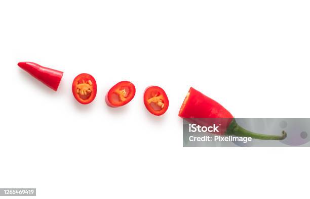 Red Chilli Pepper Isolated Stock Photo - Download Image Now - Chili Pepper, Slice of Food, Cutting