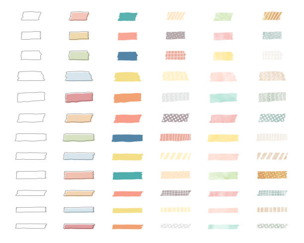 ilustrações de stock, clip art, desenhos animados e ícones de set of illustrations of various colors and patterns of washi tape - watercolor paper illustrations