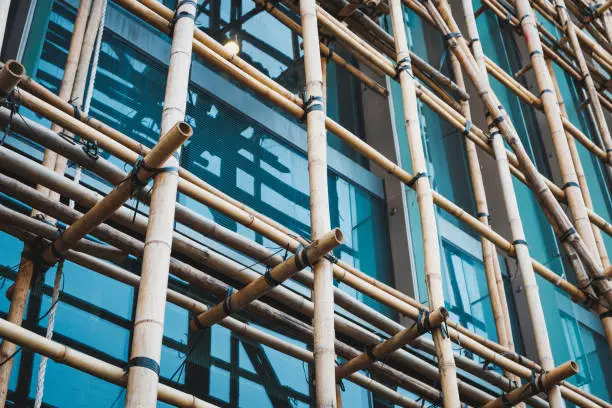 Photo of Bamboo scaffolding on building construction site