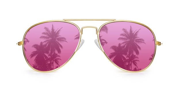 istock Vacation concept. palm tree reflection in pink aviator sunglasses 1265498715