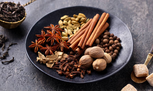 istock Spices for Indian masala tea. Grey background. Close up. 1265501416