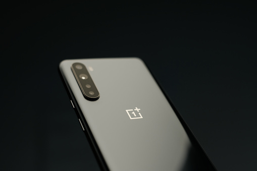 AUGUST 2020, RIGA - Newly launched Oneplus Nord budget  Android smartphone is displayed for editorial purposes