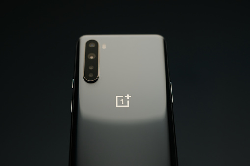 AUGUST 2020, RIGA - Newly launched Oneplus Nord budget  Android smartphone is displayed for editorial purposes