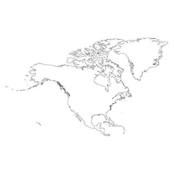 nordamerika dünne schwarze umrisskarte. konturkarte des kontinents. einfache flache vektor-illustration - outline mexico flat world map stock-grafiken, -clipart, -cartoons und -symbole