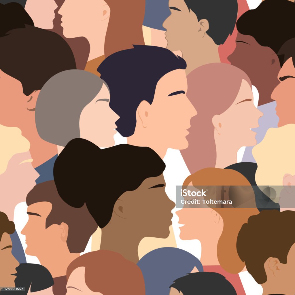 Seamless pattern of different people profile heads. Humans of different gender, ethnicity, and color. Vector background Seamless pattern of different people profile heads. Humans of different gender, ethnicity, and color. Vector background. Gender Equality stock vector