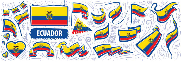 Vector set of the national flag of Ecuador in various creative designs Vector set of the national flag of Ecuador in various creative designs. ecuador stock illustrations