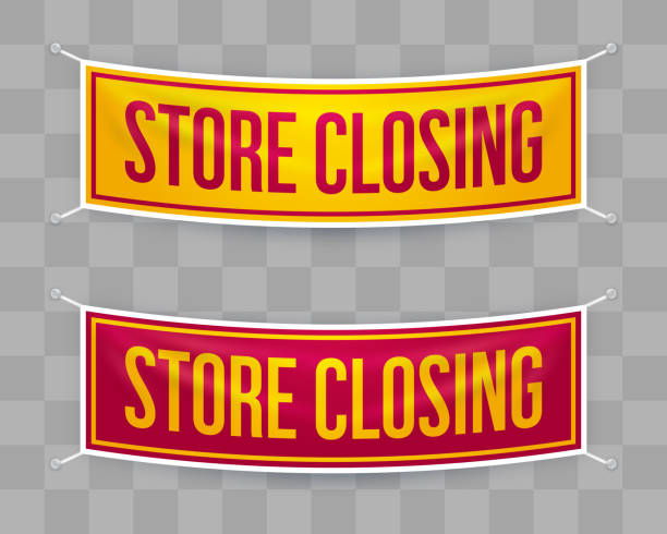 Store Closing Hanging Banner Signs Store closing hanging banners and signs with transparent background. closing down sale stock illustrations