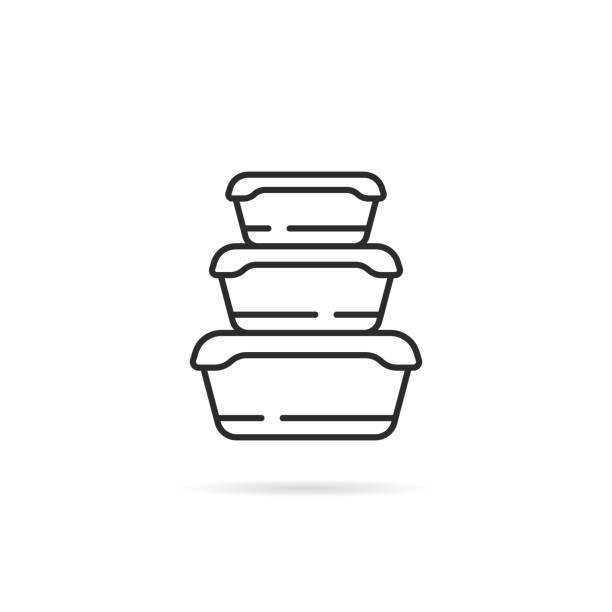 ilustrações de stock, clip art, desenhos animados e ícones de linear stack of plastic food containers - box medicine container square shape