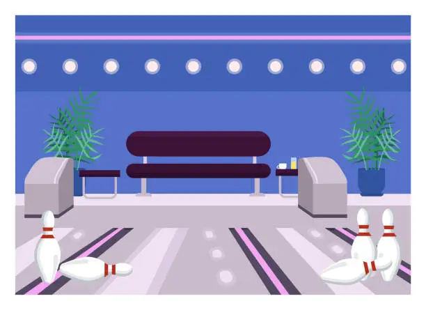 Vector illustration of Bowling center flat color vector illustration
