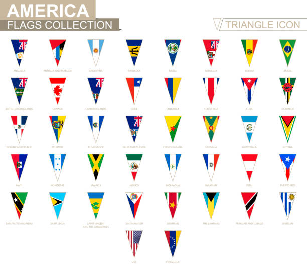 флаги америки, все американские флаги. значок треугольника. - argentina mexico stock illustrations