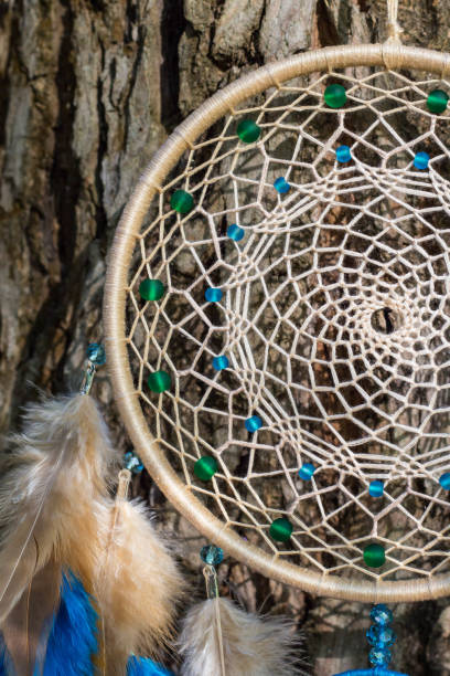 istock Handmade dream catcher with feathers threads and beads rope hanging 1265548775