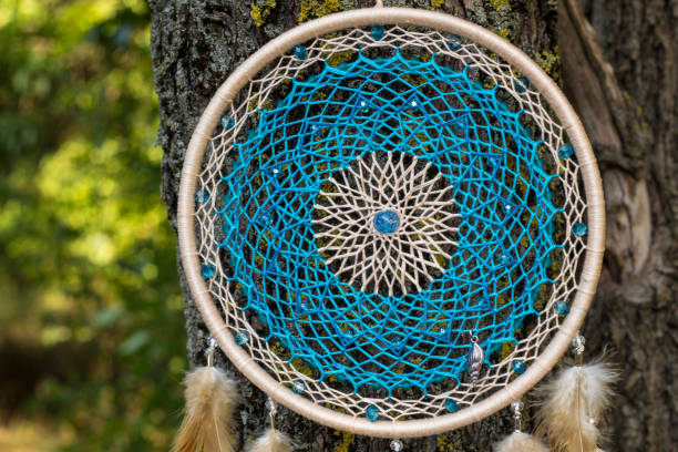 istock Handmade dream catcher with feathers threads and beads rope hanging 1265548976