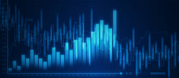 börsen- oder devisenhandelsdiagramm im grafischen konzept, das für finanzinvestitionen oder wirtschaftliche trends geeignet ist. abstrakter finanzhintergrund. abbildung - blau grafiken stock-fotos und bilder