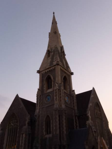 istock Church with Arch Stained Glass Windows 1265555261