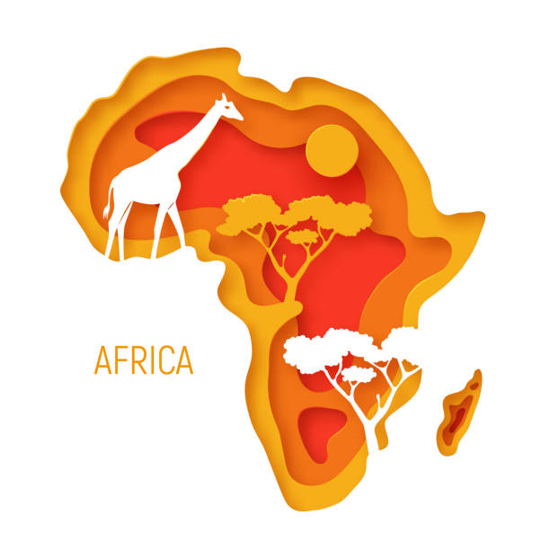 Africa. Decorative 3d paper cut map of Africa continent with wild animals silhouettes. 3d paper cut eco friendly design. Vector illustration Africa. Decorative 3d paper cut map of Africa continent with wild animals silhouettes. 3d paper cut eco friendly design. Vector illustration. african continent stock illustrations