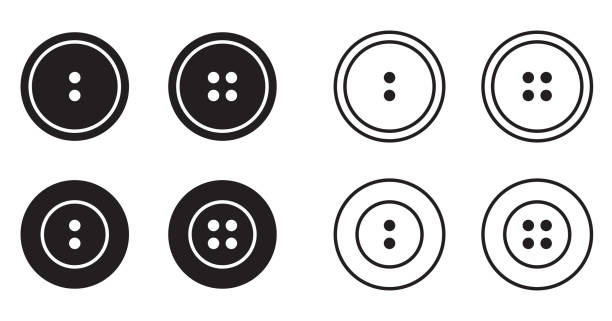 швейная кнопка для иконок одежды устанавливает логотип. вектор изолированных кнопок одежды логотип коллекции - sewing item button needlecraft product hole stock illustrations