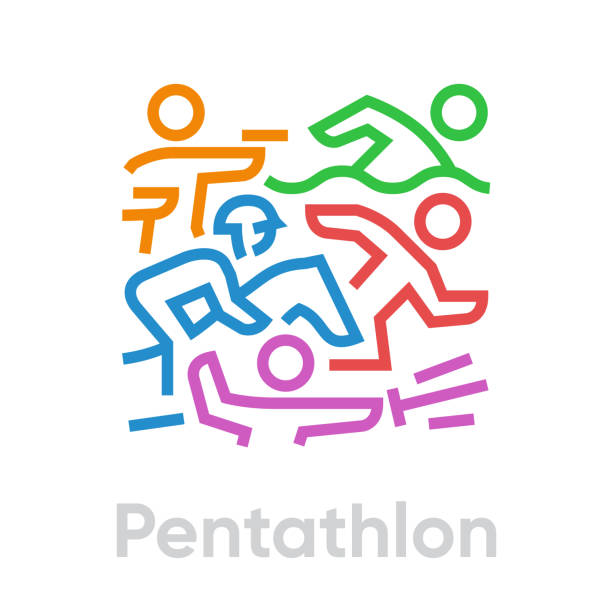 Modern Pentathlon pictogram Modern Pentathlon pictogram color logo icon pentathlon stock illustrations