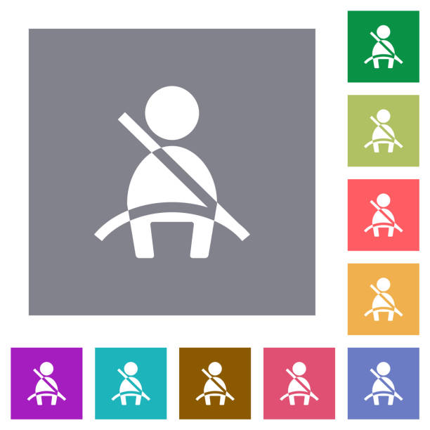 카시트 벨트 경고 표시기 스퀘어 플랫 아이콘 - gauge car motor vehicle seat belt stock illustrations