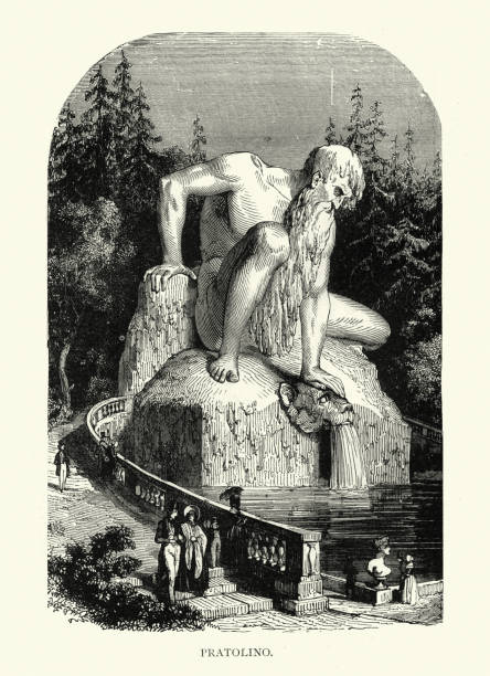 appennine colossus von giambologna in der villa di pratolino - giambologna stock-grafiken, -clipart, -cartoons und -symbole