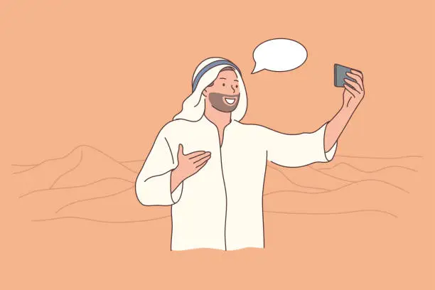 Vector illustration of Travelling, tourism, smartphone, communication, arabia concept