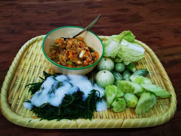 istock Crab eggs chili sauce served with vegetable 1265575167