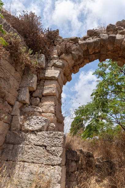 restos de las antiguas ruinas de la fortaleza de kafarlet. era propiedad de los señores de cesarea, luego se convirtió en propiedad de los hospitalarios. capturado por baybars en 1291. cerca de la ciudad de atlit en el norte de israel - cemetery grave military beauty in nature fotografías e imágenes de stock