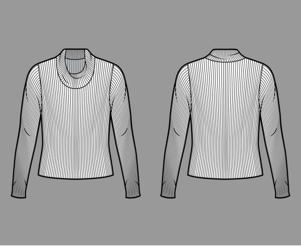 istock Ribbed cowl turtleneck knit sweater technical fashion illustration with long sleeves, oversized body 1265592129