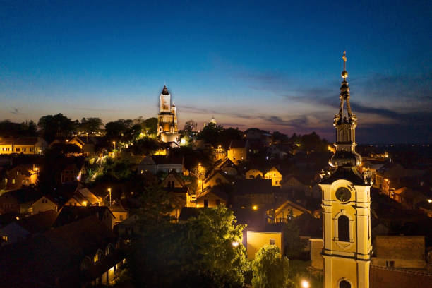 Drone point  of view on old part Zemun city. Gardos