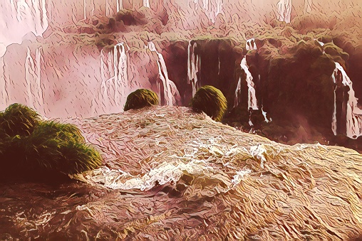 Illustration. Iguazu falls, one of new seven wonders of nature. Amazing landscape background waterfall in Brazil
