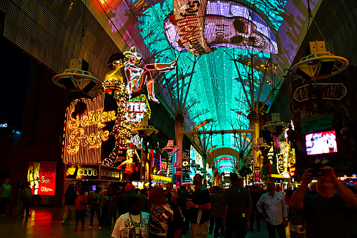 Las Vegas,NV/USA - Nov 01, 2014 : View of the Fremont Street Experience in Las Vegas,Bright neon lights. The Fremont Street Experience is a pedestrian mall and attraction in downtown Las Vegas.