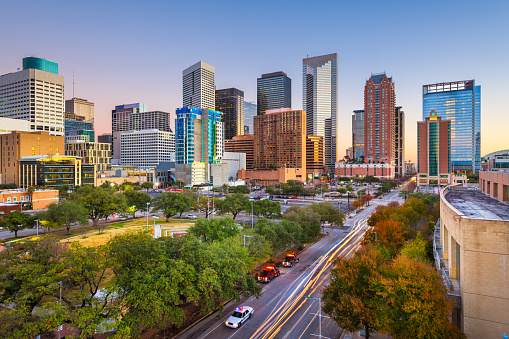 Dallas, Texas, USA. 3 June 2023. Dallas City Skyline at night with buildings lit