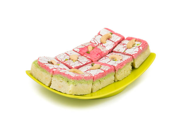Indian Sweet Dryfruit Barfi on White Background