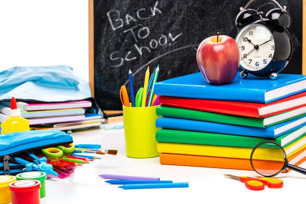 istock Back to school: multicolored school supplies shot on white background. 1265607702